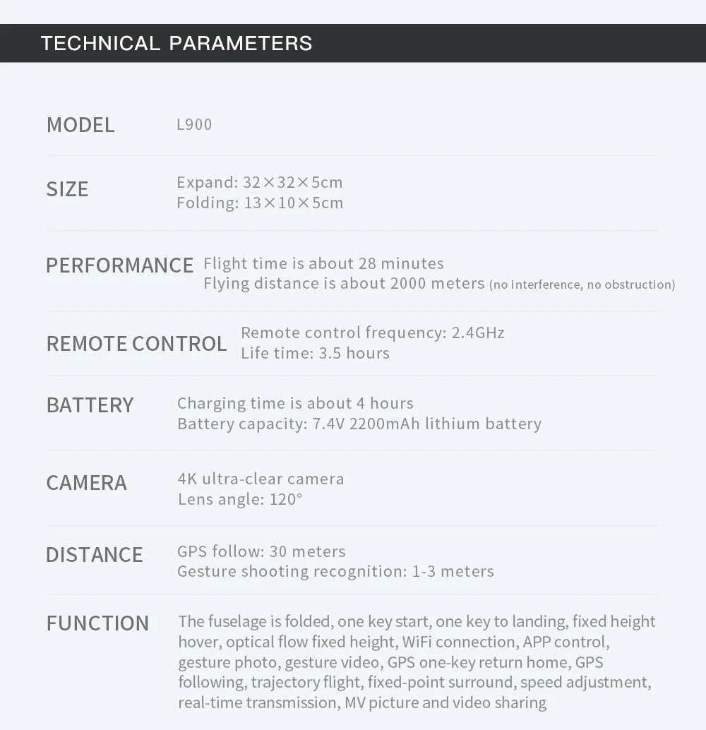 Drone L900 Pro 4K 5G GPS Dual Camera, Brushless Motor, Foldable Quadcopter, 1.2KM Range