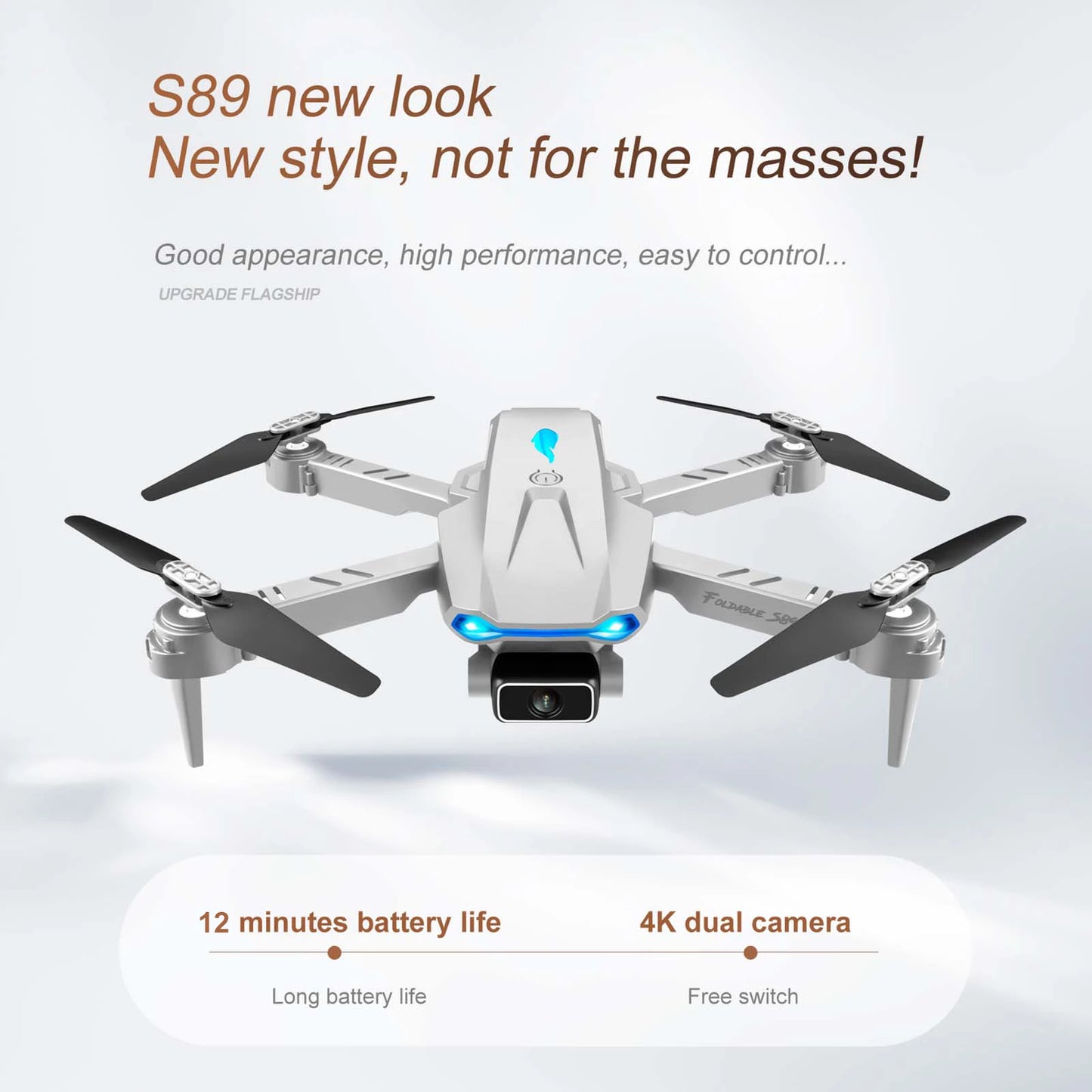 S89 Mini RC Drone 4K with Dual Camera, Wifi FPV, Folding Quadcopter, Gravity Sensor Control, Toy for Adults & Kids