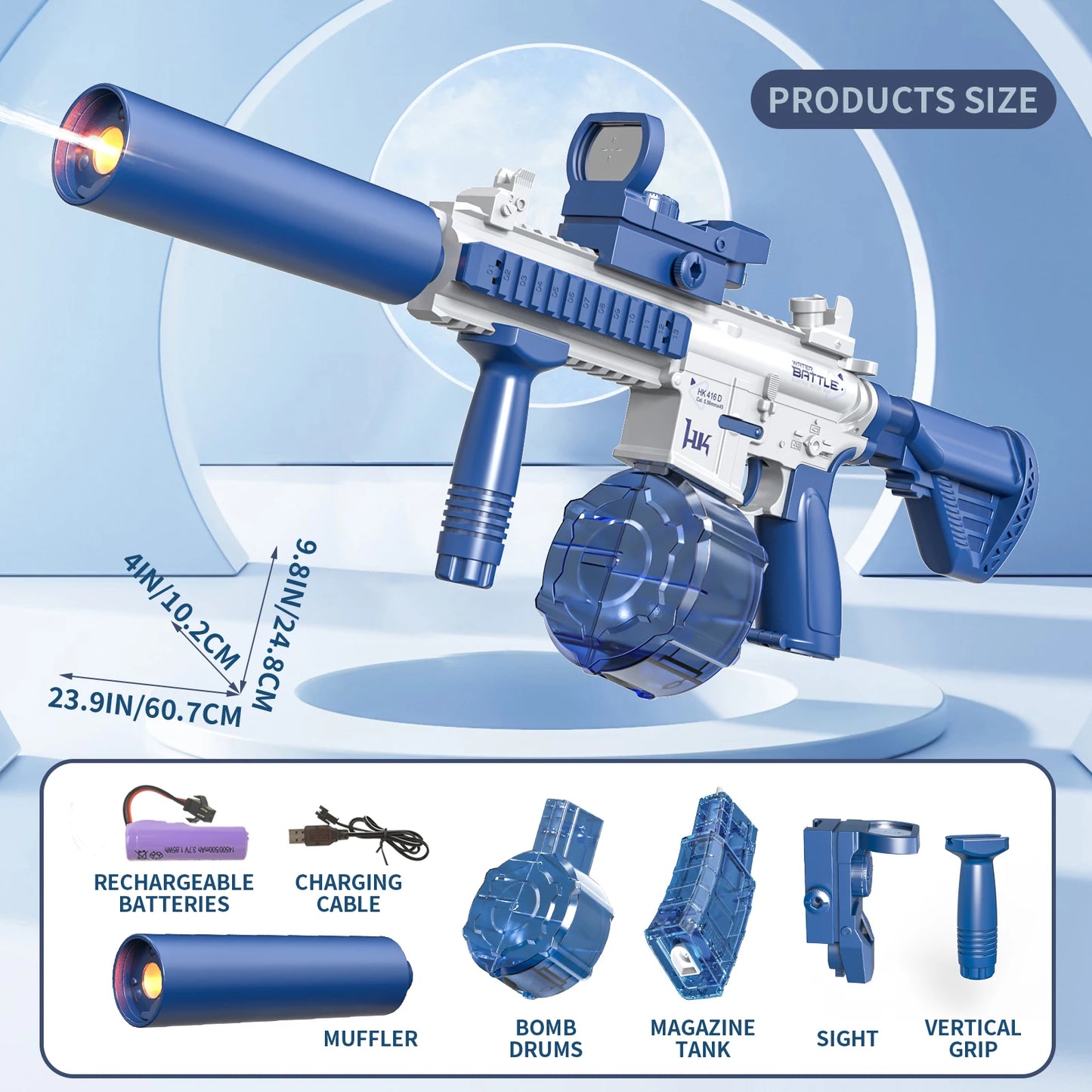Electric M416 Water Gun – Automatic Light-Up Blaster for Kids & Adults – Pool & Beach Toy