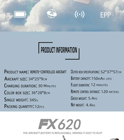 Aereo Telecomandato FX620 – Replica SU-57, Facile da Pilotare